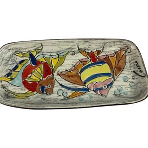 Vintage Italian Hand Painted Signed Coccio Fish Dish 6 3/4" x 3 1/4" Midcentury